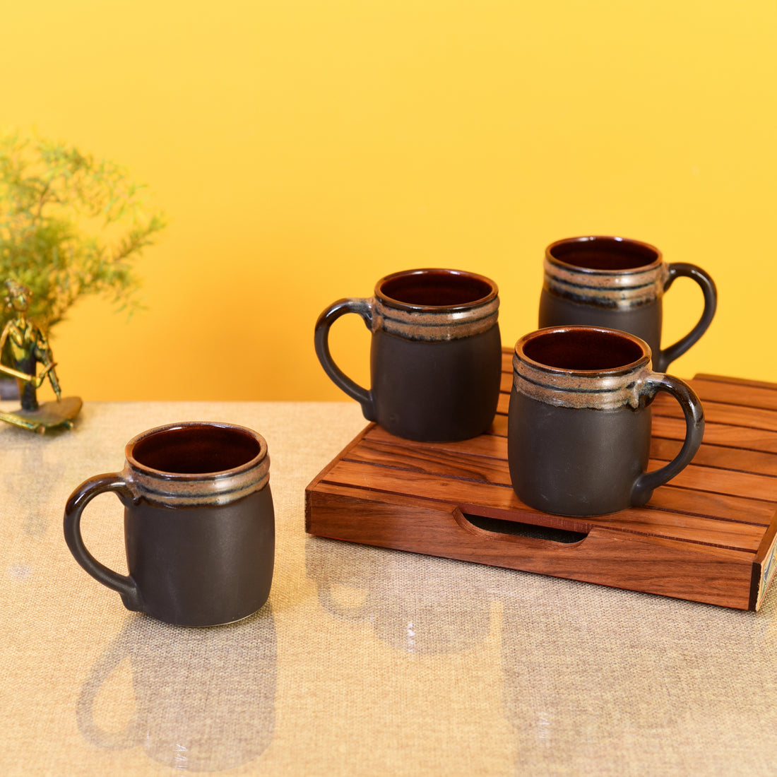 Elemental Brown Tea Cups Set of 4 (4.5x3x4)