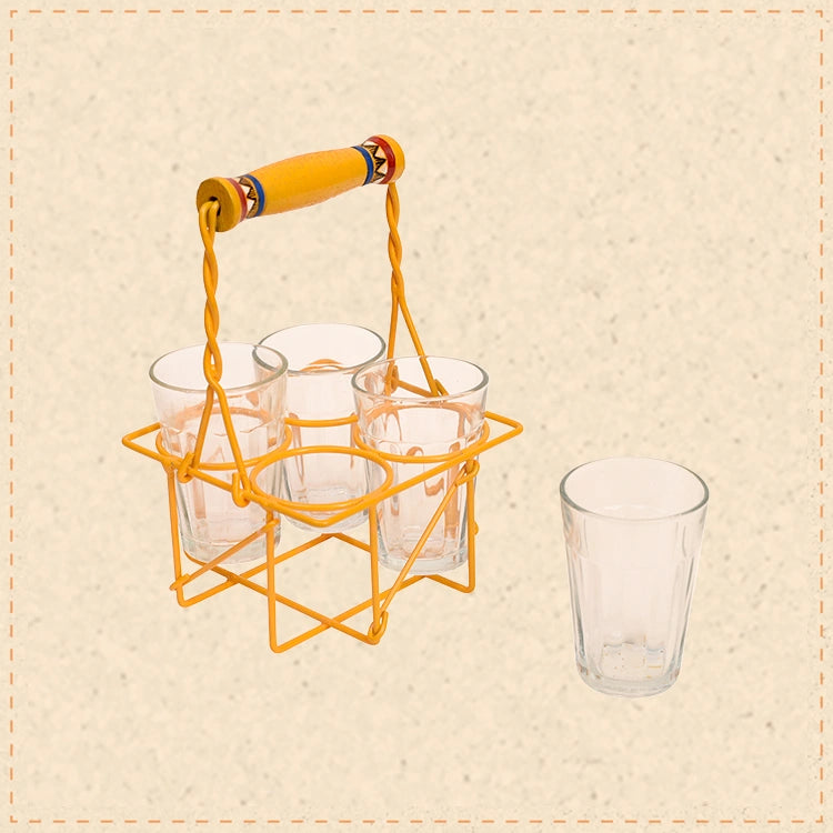 Cutting Chai (SO4) in Yellow Handpainted Metal Stand (5x5x8)