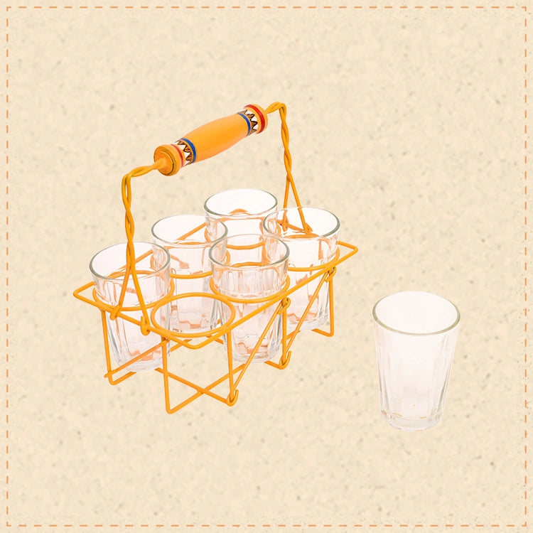 Cutting Chai (SO6) in Yellow Handpainted Metal Stand (7.5x5x8)