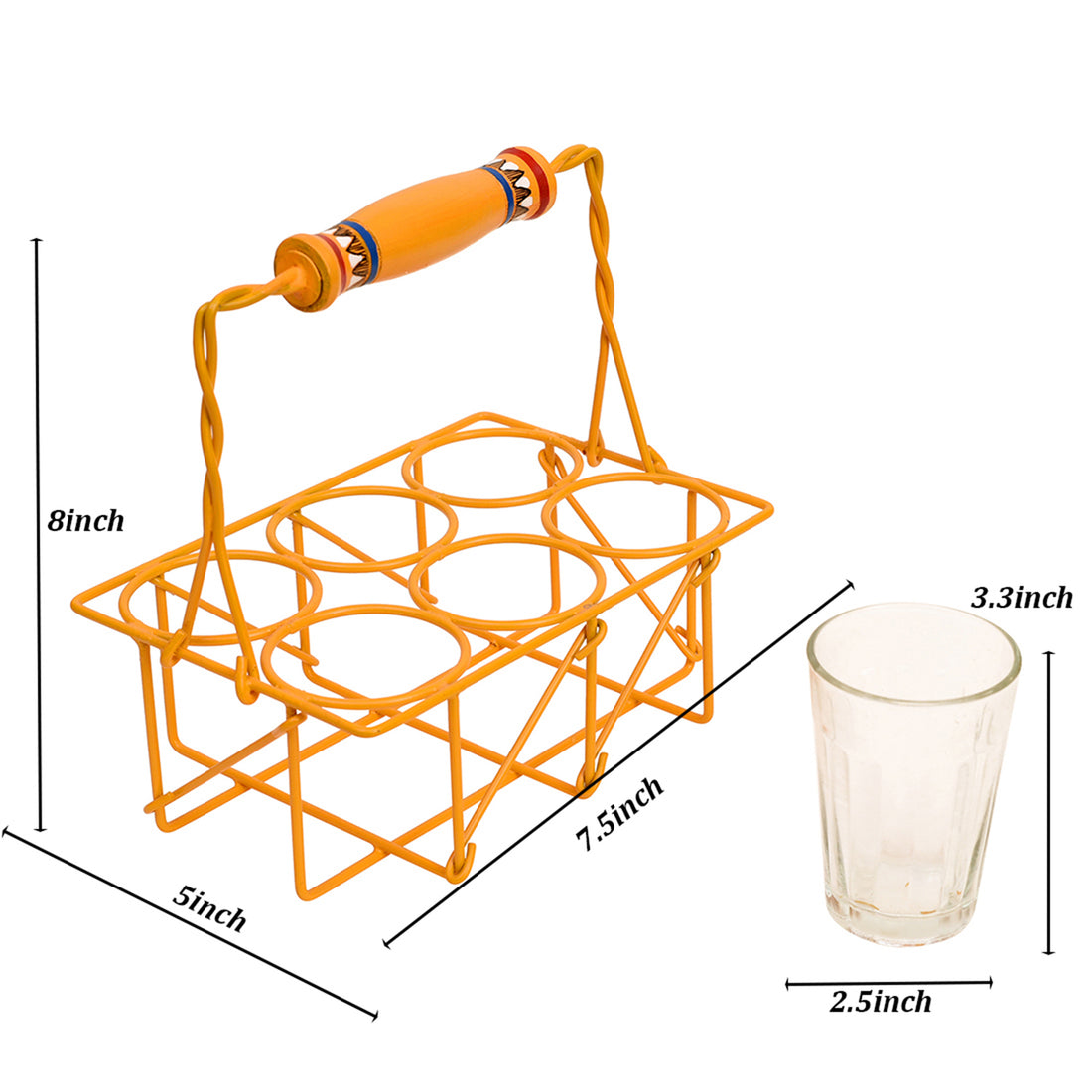 Cutting Chai (SO6) in Yellow Handpainted Metal Stand (7.5x5x8)