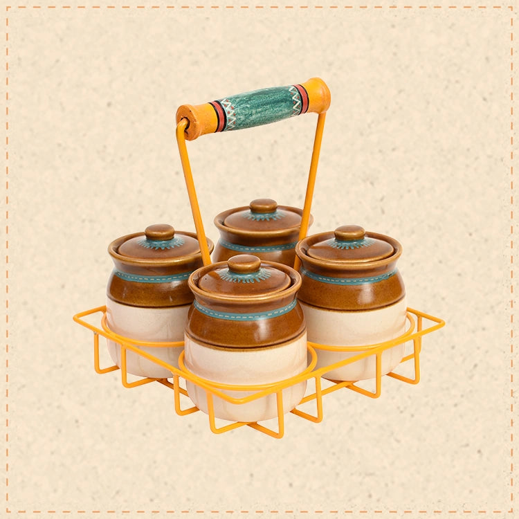 Char Chatore Barni Set (SO4) in Yellow Handpainted Metal Stand (7x7x8)