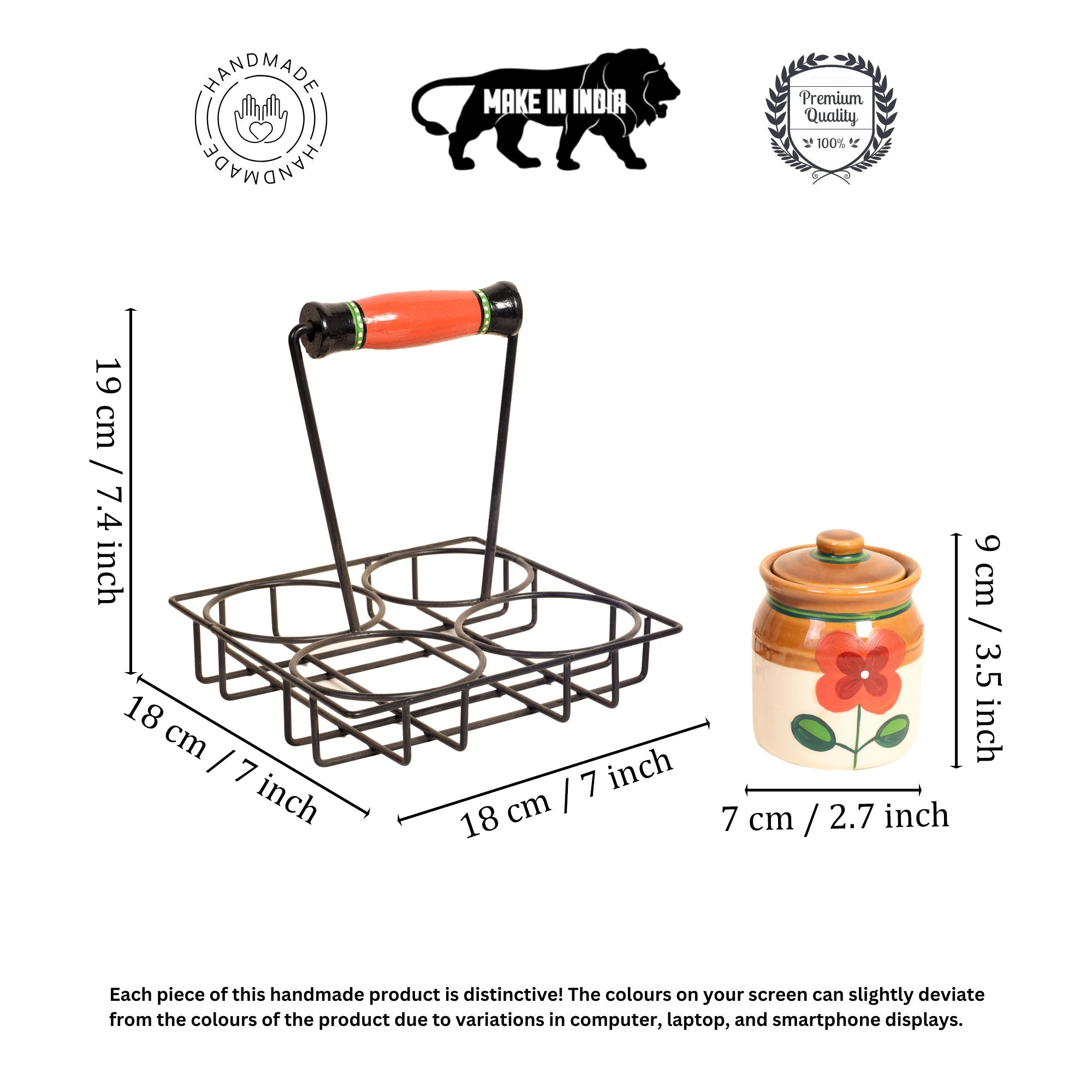 Achaari Baa- 4 Ceramic Jaar Pickle set with sleek balck stand- Set of 4 with stand