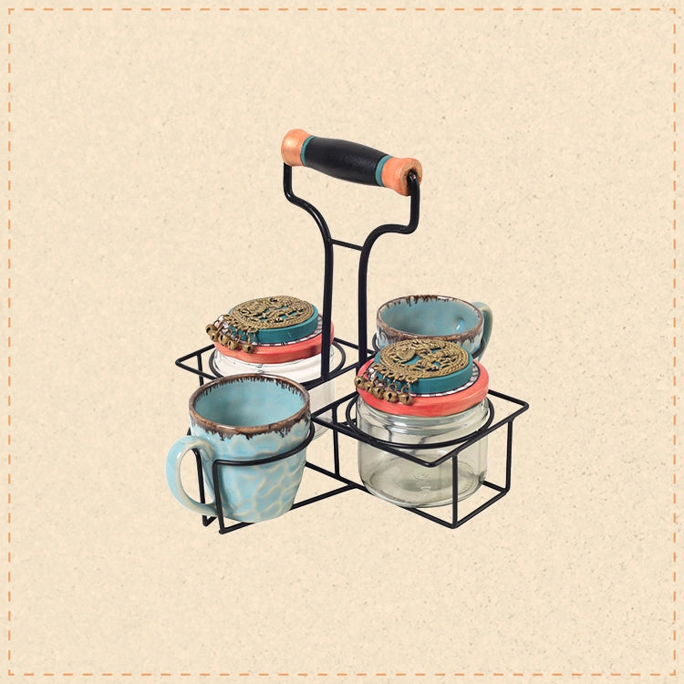 Elegance Duo Cup & Snack Jar Set with Iron Tray