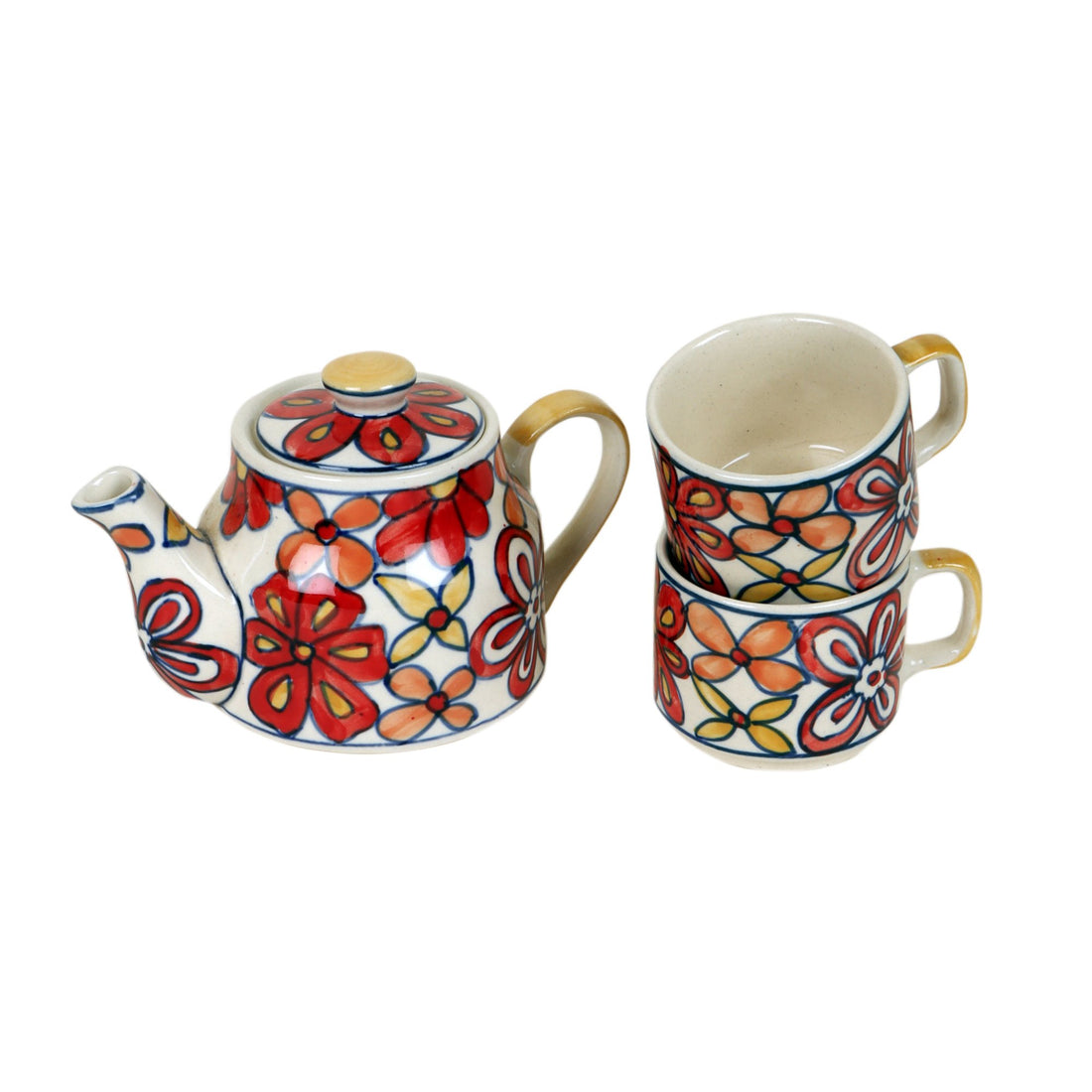 Crimson Flower Tea Kettle And Cups