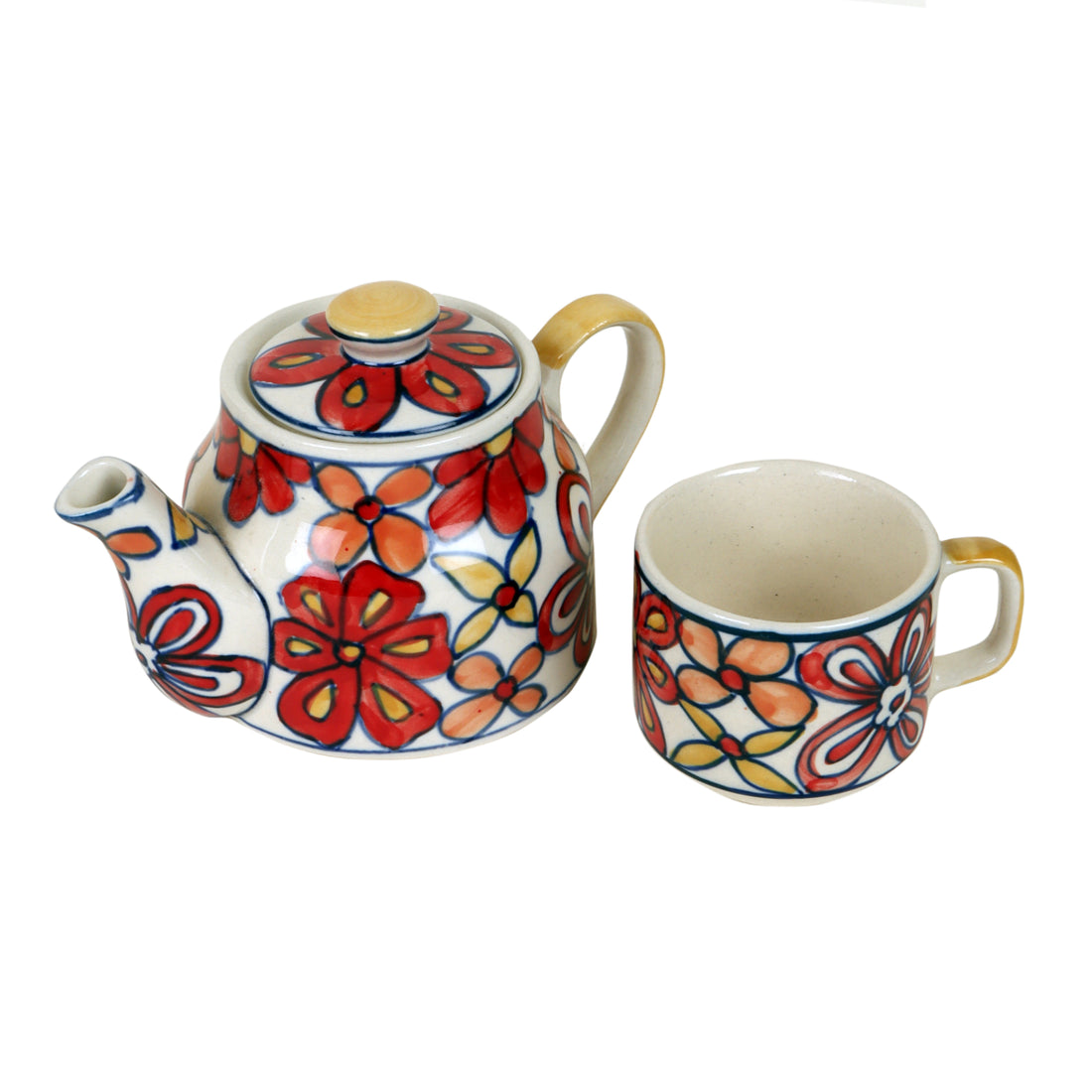 Crimson Flower Tea Kettle And Cups