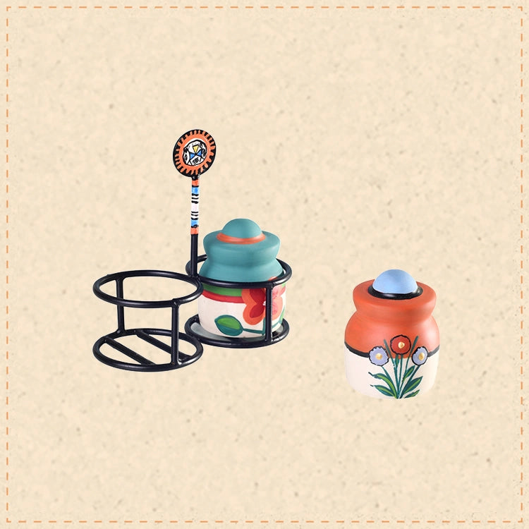 Inu-Minu Salt & Pepper in a beautiful handpainted stand