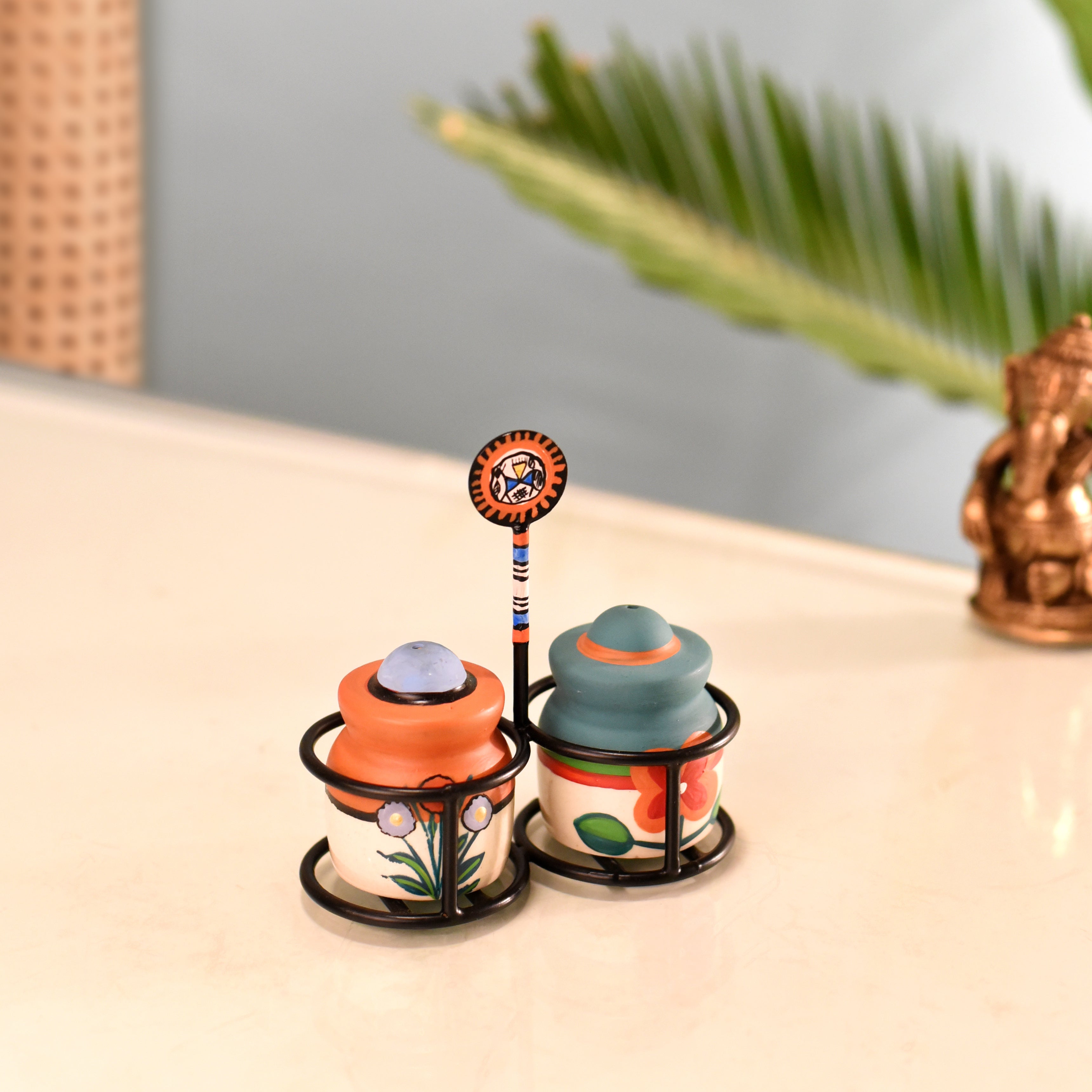 Inu-Minu Salt & Pepper in a beautiful handpainted stand
