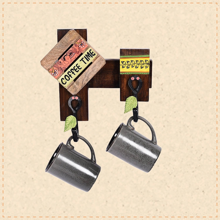 Cup Holder Handcrafted Wall Mounted & 2 Mugs (Set of 3) (10x3x10)