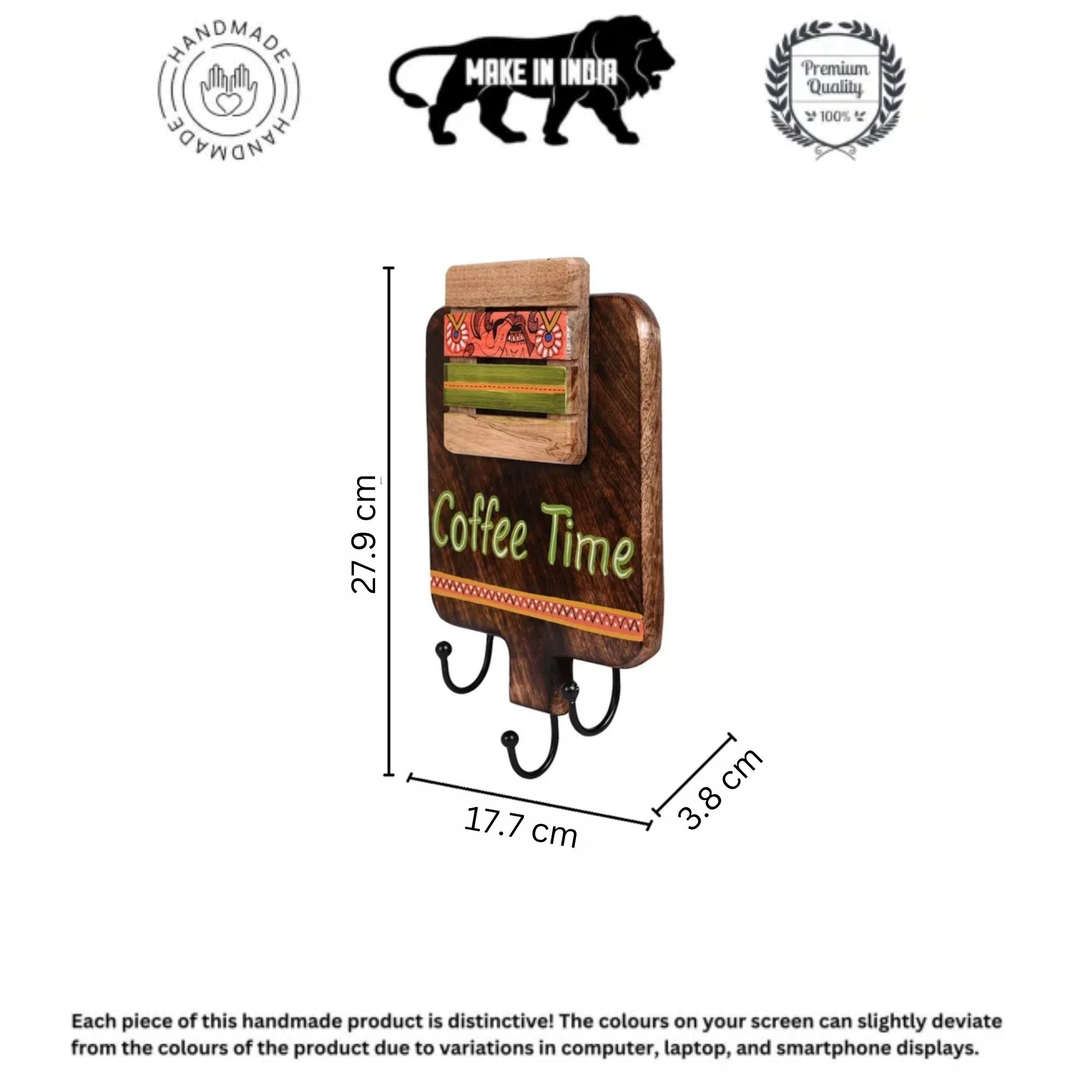 Cup Holder Handcrafted Wall Mounted & 3 Mugs (Set of 4) (7x1.5x11)