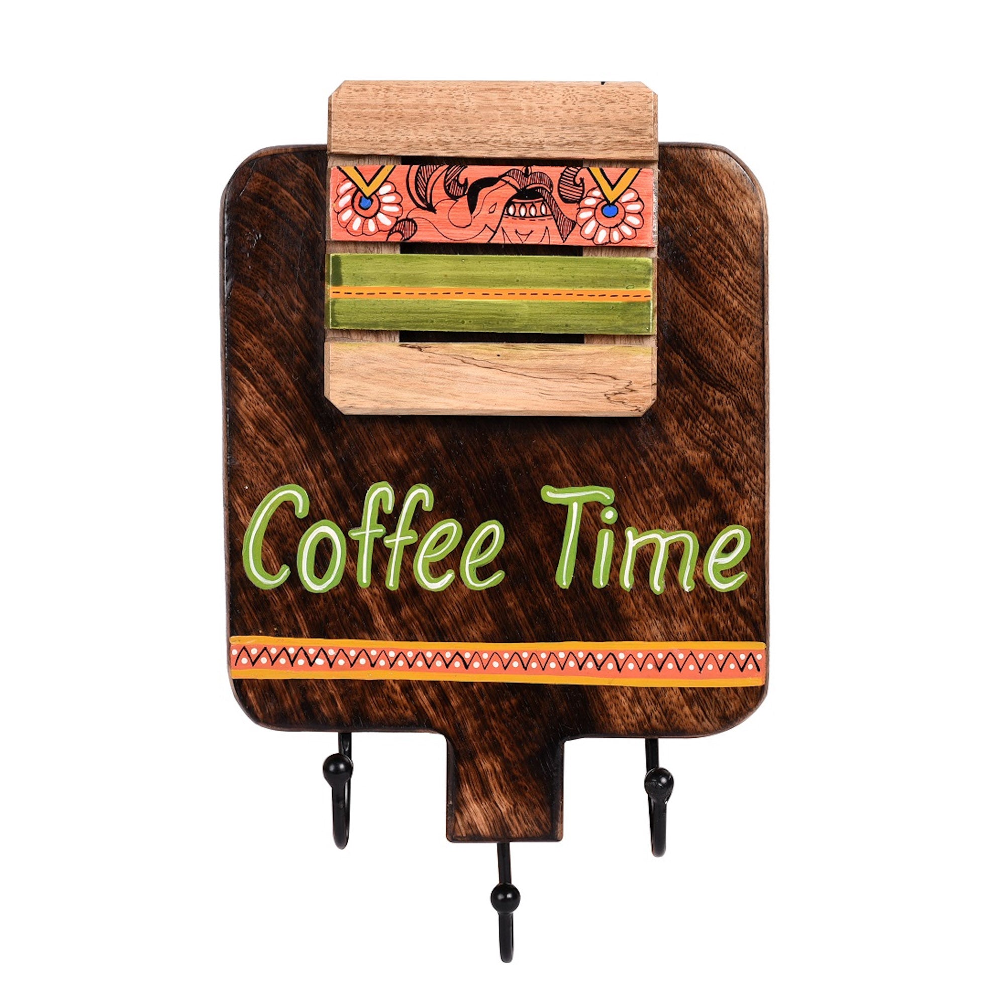 Cup Holder Handcrafted Wall Mounted & 3 Mugs (Set of 4) (7x1.5x11)