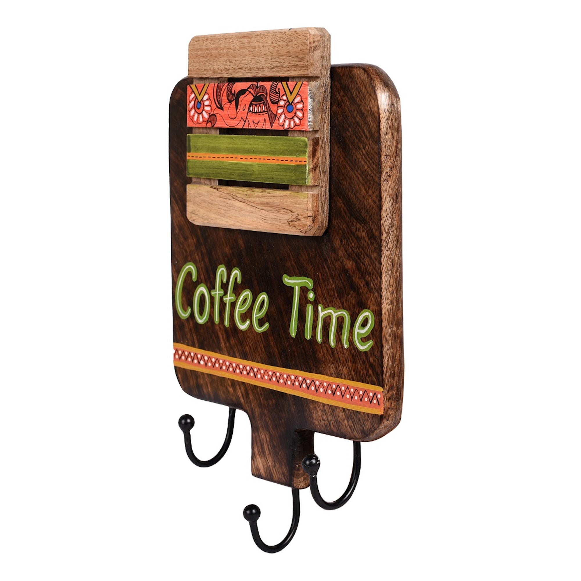 Cup Holder Handcrafted Wall Mounted & 3 Mugs (Set of 4) (7x1.5x11)