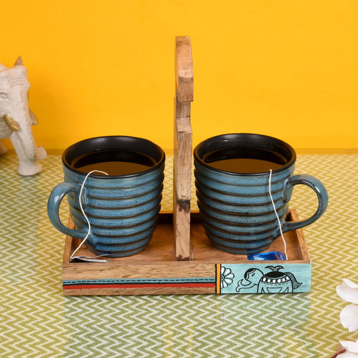 Cup Holder Handcrafted & 2 Mugs (Set of 3) (7x3.3x7)