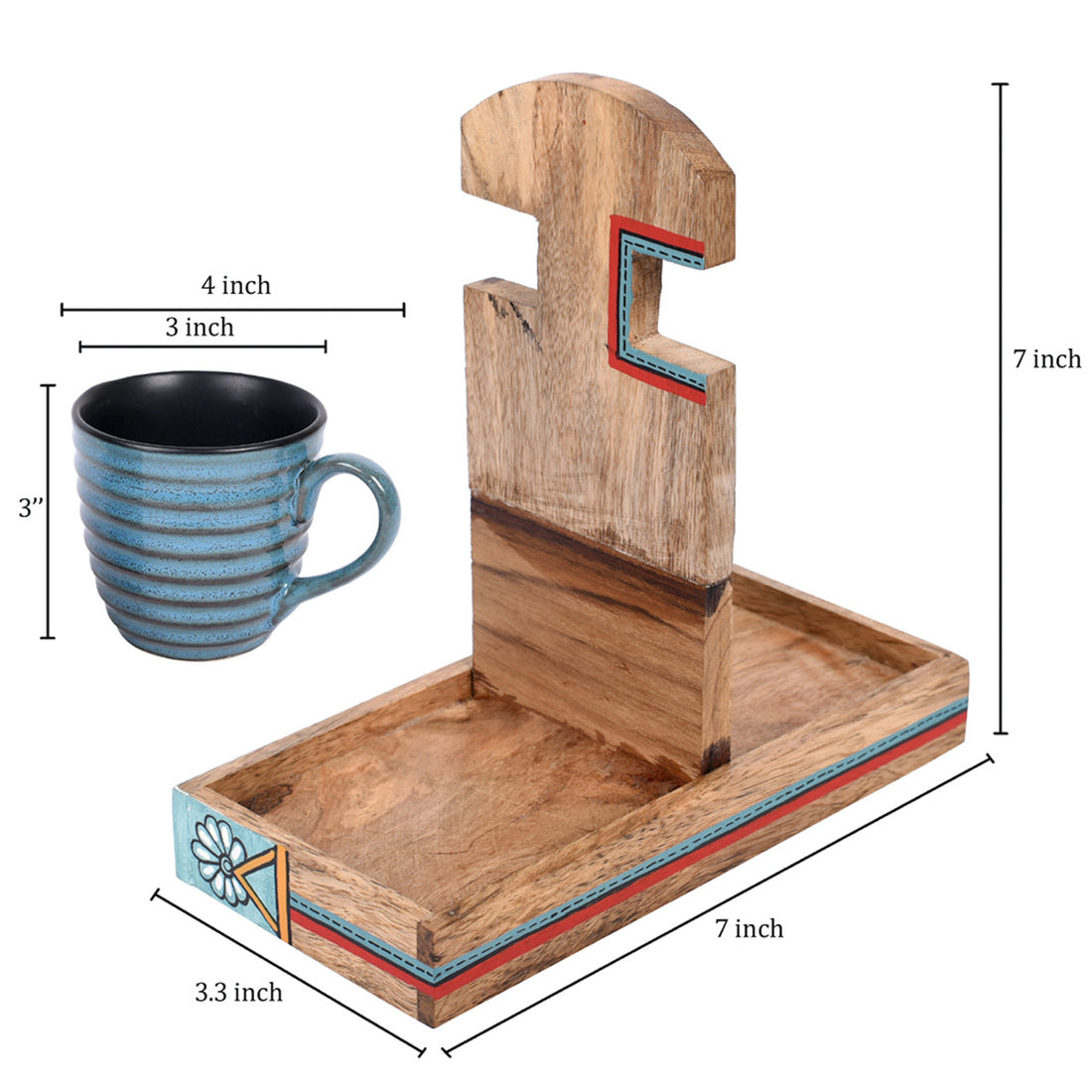 Cup Holder Handcrafted & 2 Mugs (Set of 3) (7x3.3x7)