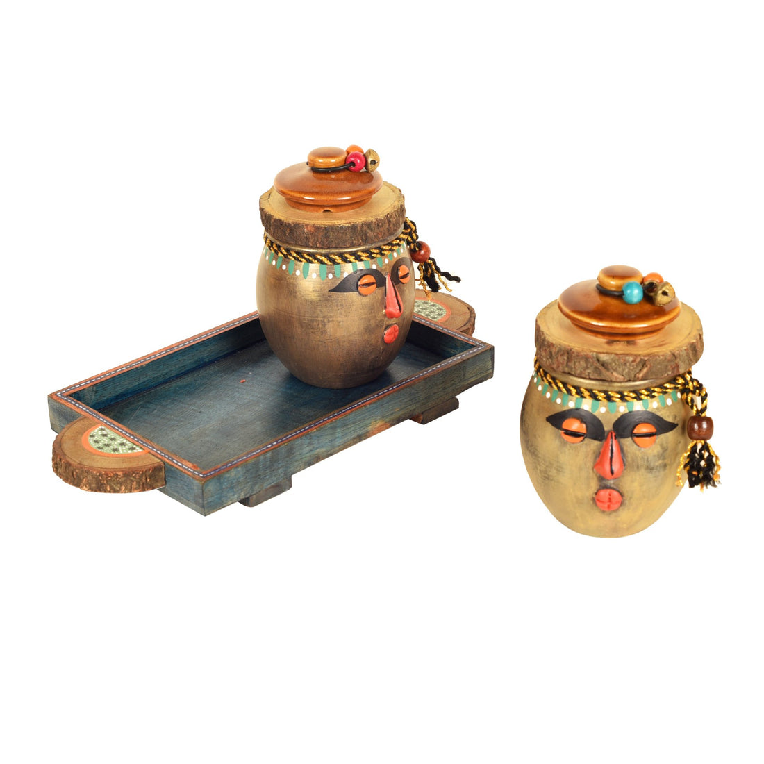 Happy Tribals Storage Jars and Handcrafted Tray S03 (10.5x5x5)