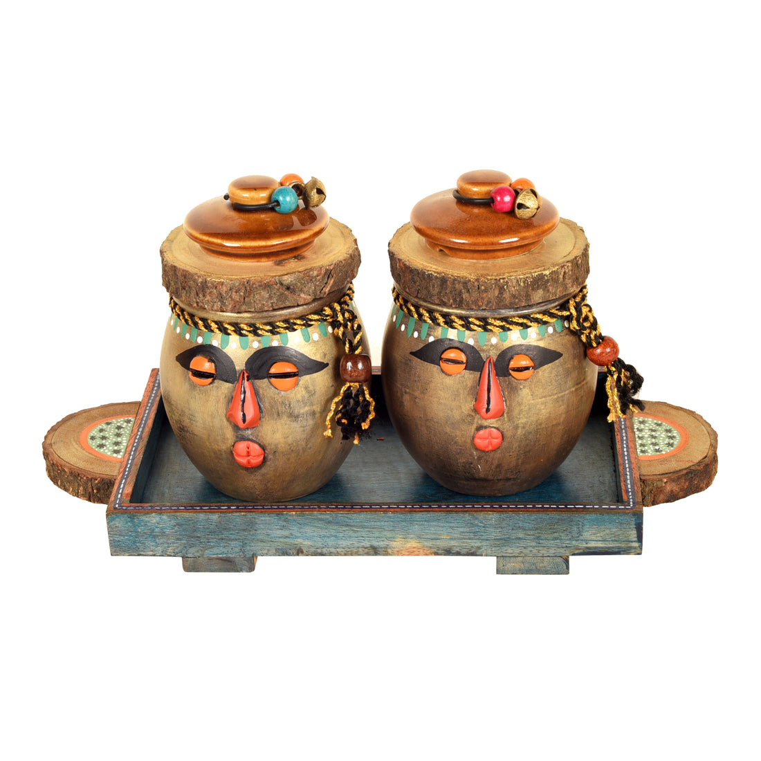 Happy Tribals Storage Jars and Handcrafted Tray S03 (10.5x5x5)