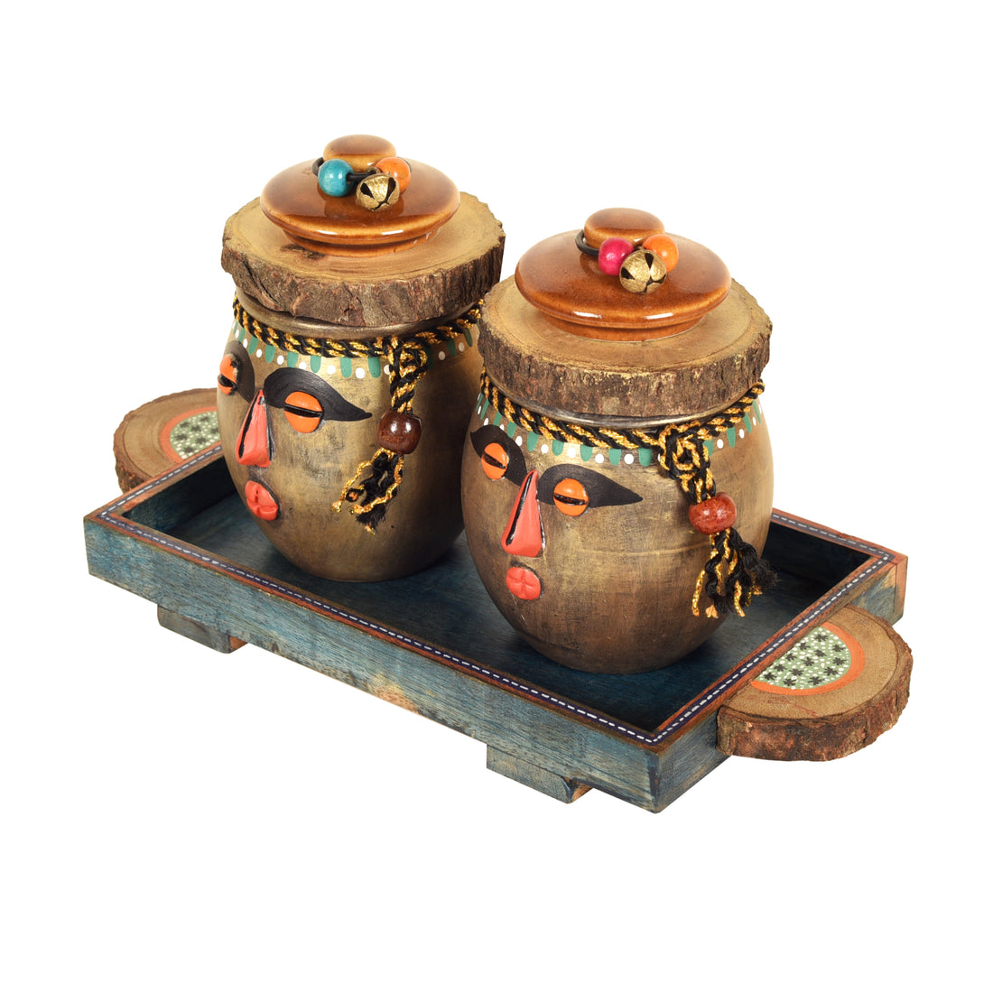 Happy Tribals Storage Jars and Handcrafted Tray S03 (10.5x5x5)