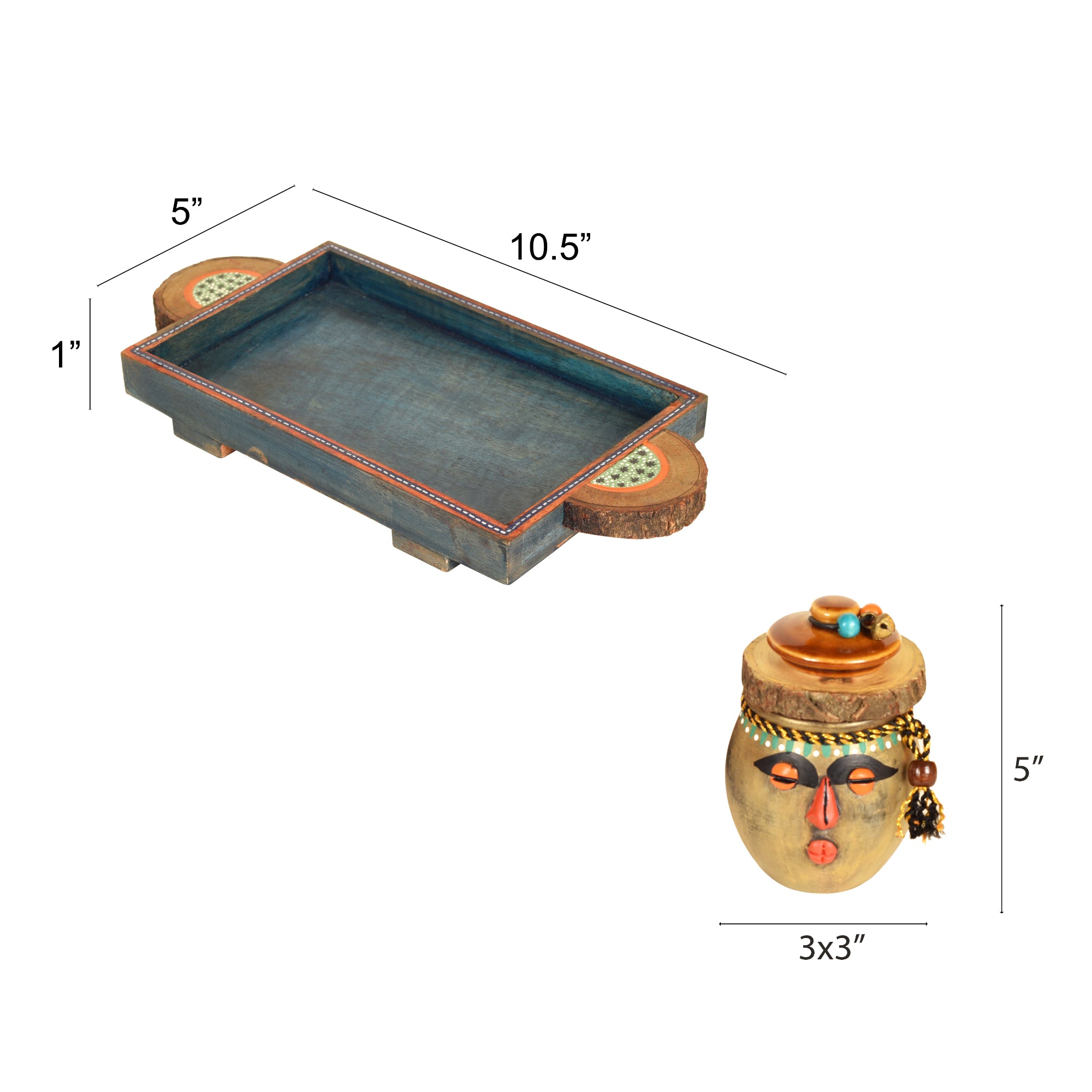 Happy Tribals Storage Jars and Handcrafted Tray S03 (10.5x5x5)