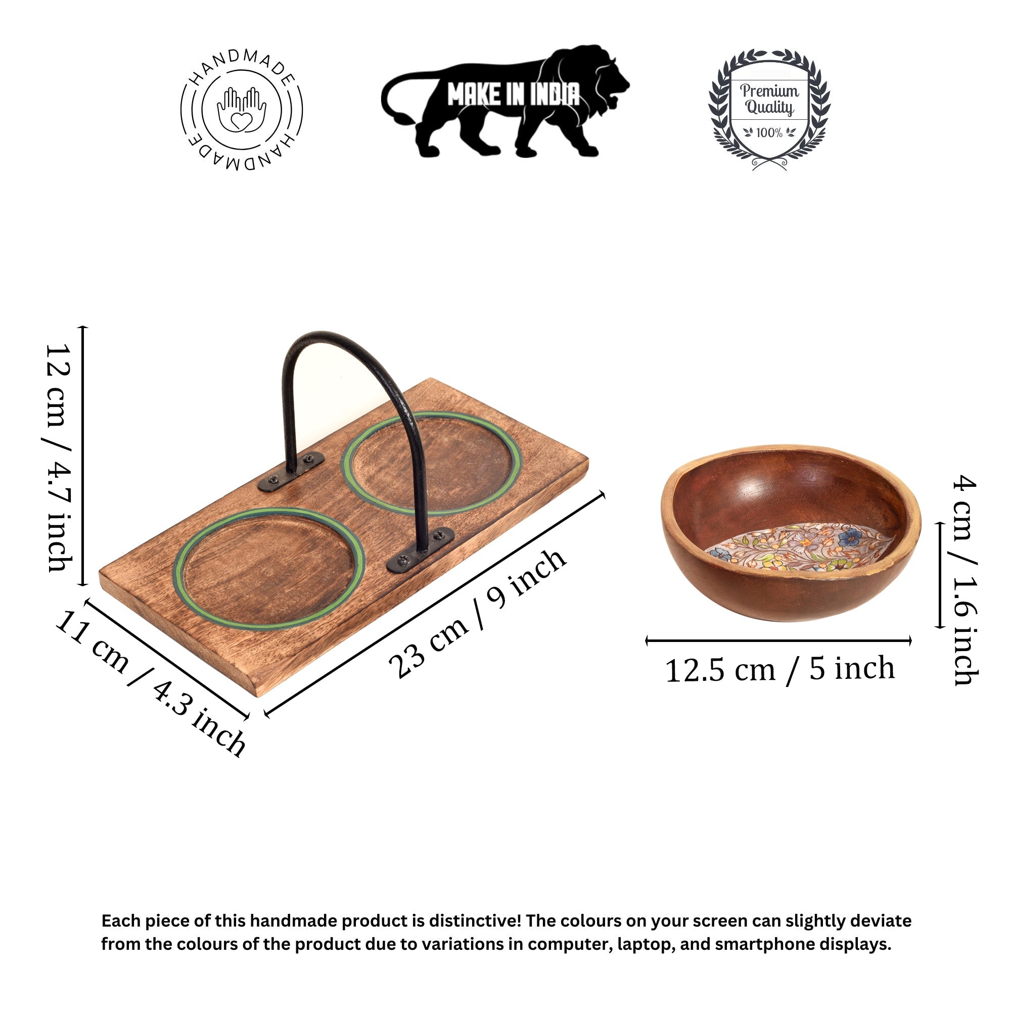 MANSA BOWLS in Handy Tray- with designer Paisley Motifs-Wooden-SET OF TWO+Tray