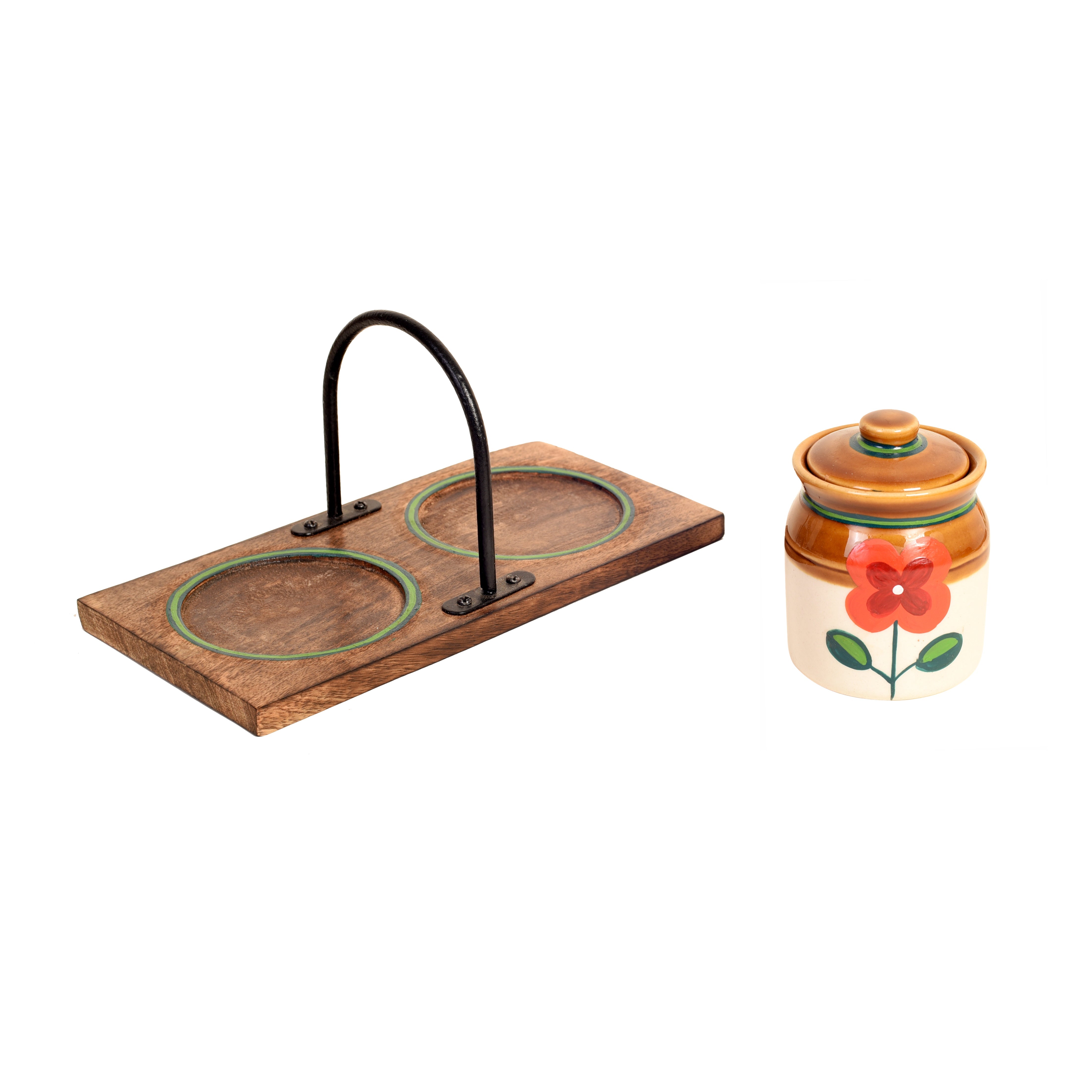 Achaari Baa-2 Ceramic Jaars Pickle set with sleek balck stand- Set of 2 with stand