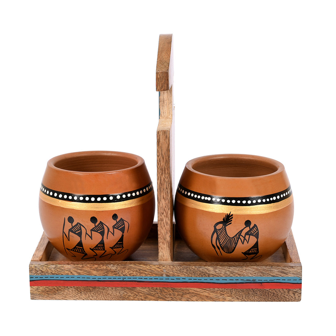 Cup Holder & 2 Earthen Kullad (Set of 3) (7x3.3x7)