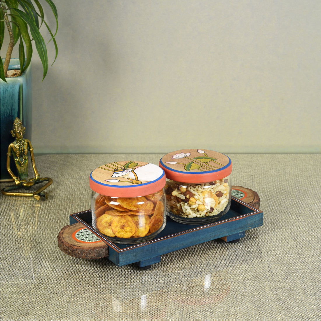 Pichhwai Leela Snacks Sotrage Jars and Tray