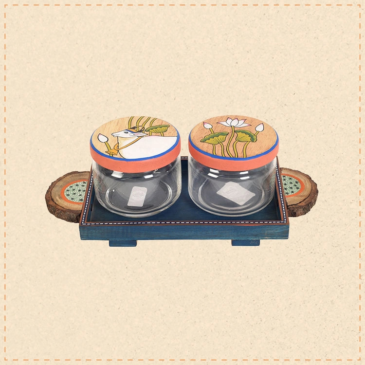 Pichhwai Leela Snacks Sotrage Jars and Tray