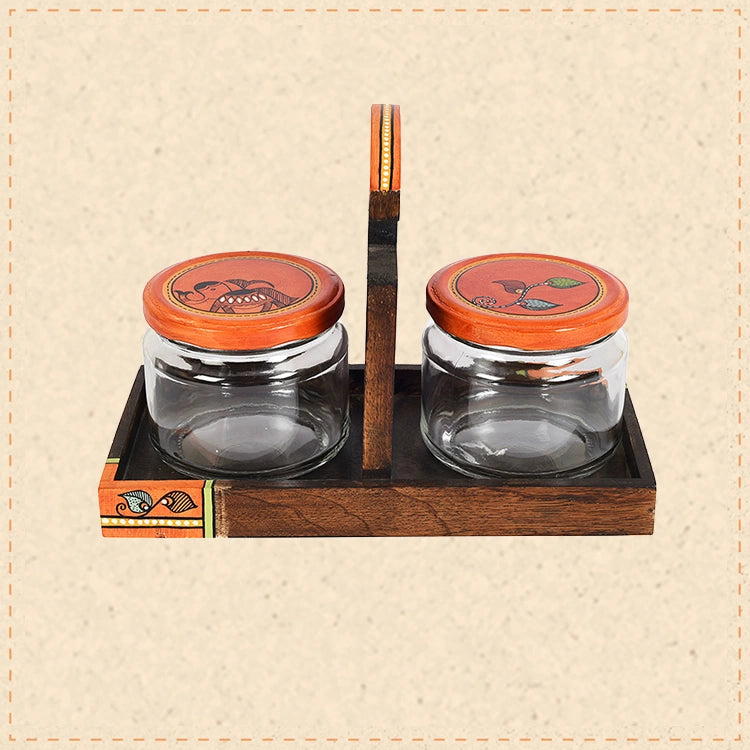 Jaar Holder & 2 Glass Jaars (Set of 3) (9x4.4x6.4)