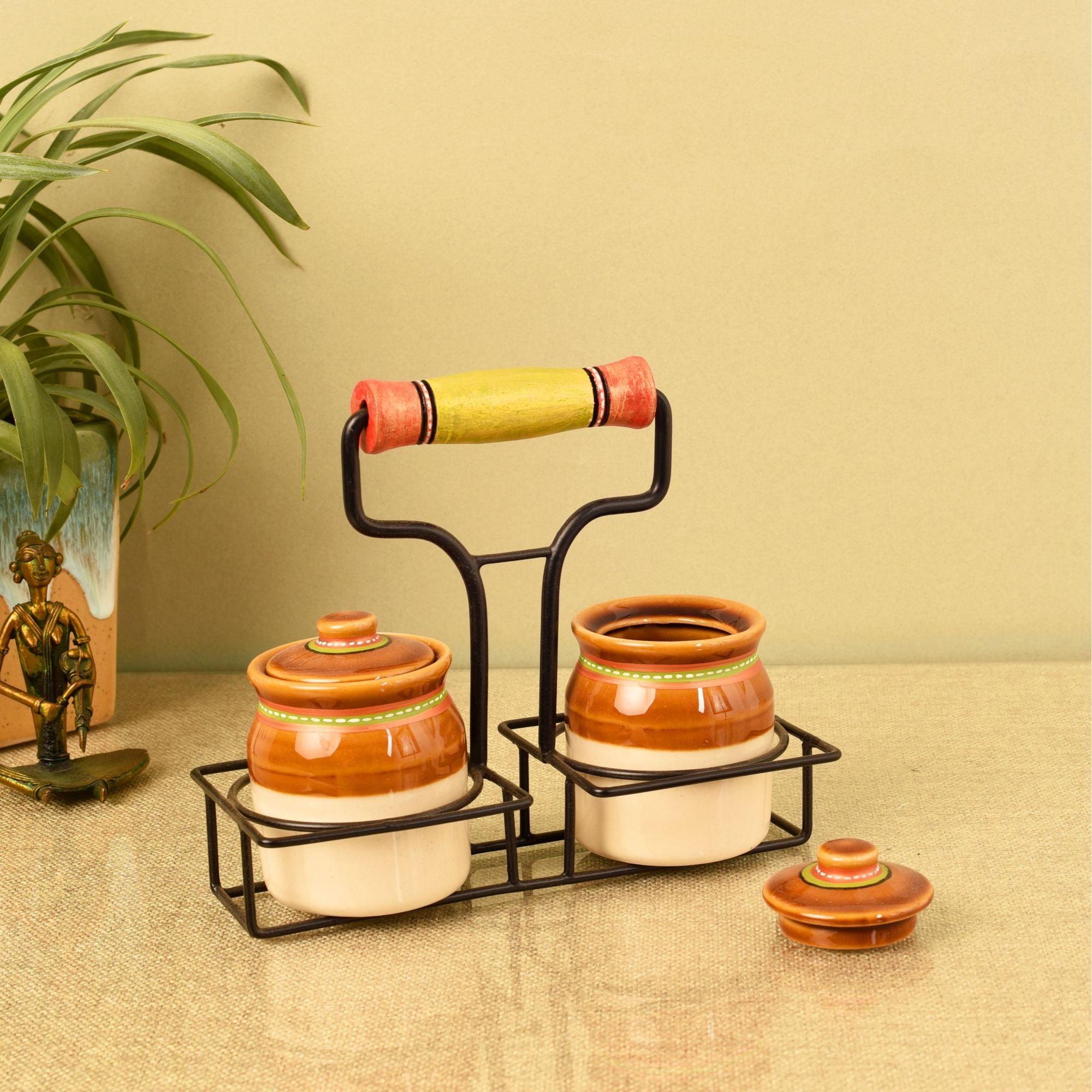 Dual Elegance Ceramic Barni with Metal Stand