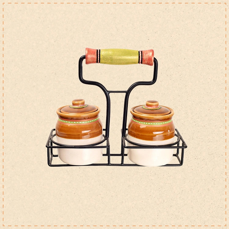 Dual Elegance Ceramic Barni with Metal Stand