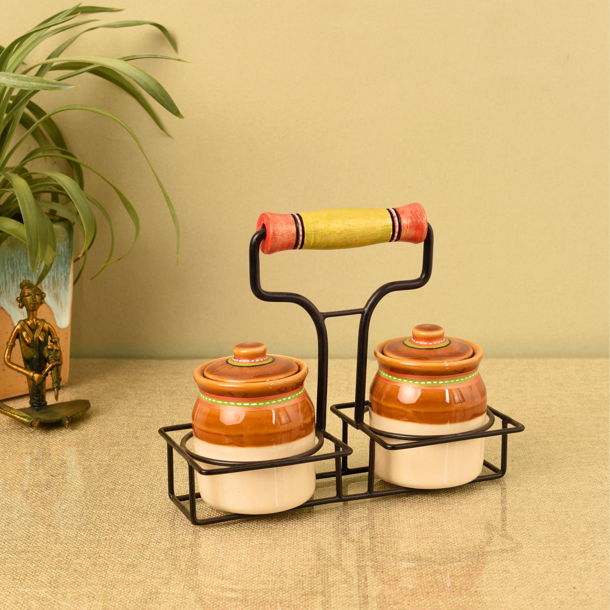 Dual Elegance Ceramic Barni with Metal Stand