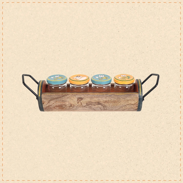 Pichhwai Art Pickle Serving Jars and Tray