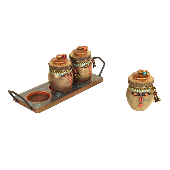 Happy Tribals Storage Jars and Handcrafted Tray S04 (16x5x3.5)