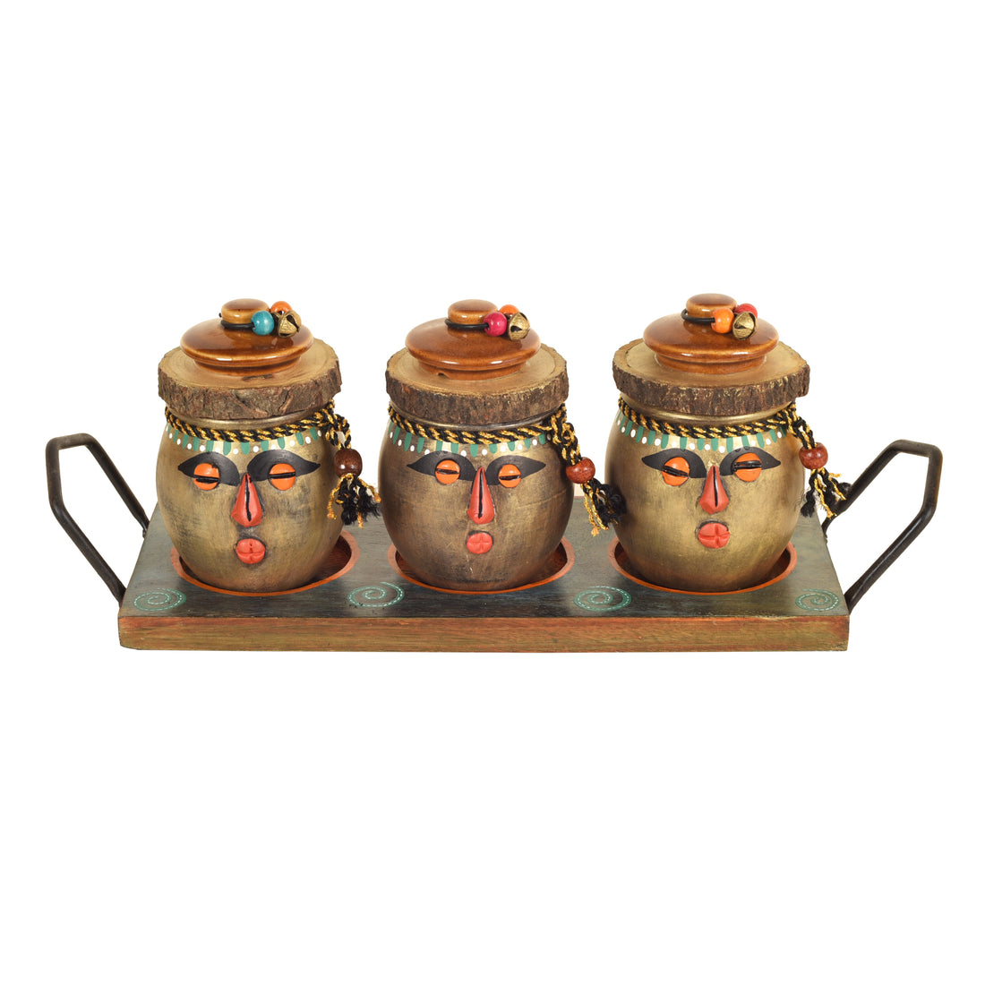 Happy Tribals Storage Jars and Handcrafted Tray S04 (16x5x3.5)