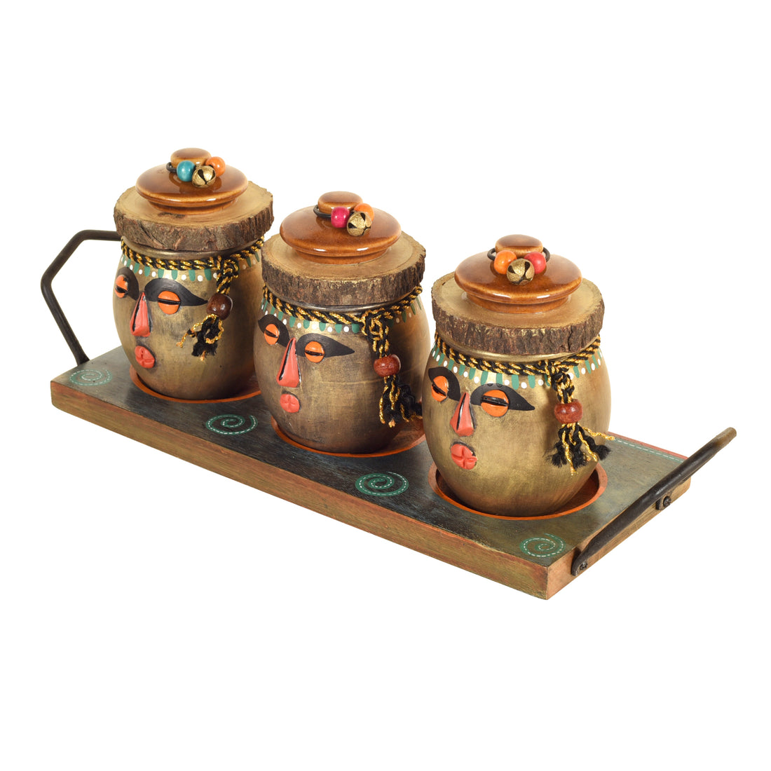 Happy Tribals Storage Jars and Handcrafted Tray S04 (16x5x3.5)