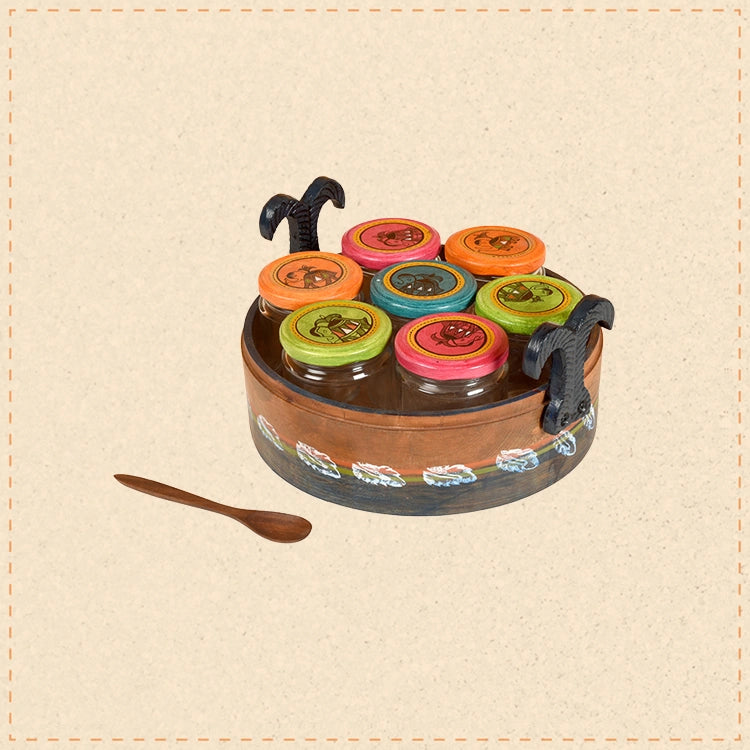 Dadiji's Pickle Jars in Round Tray with 7 Jars