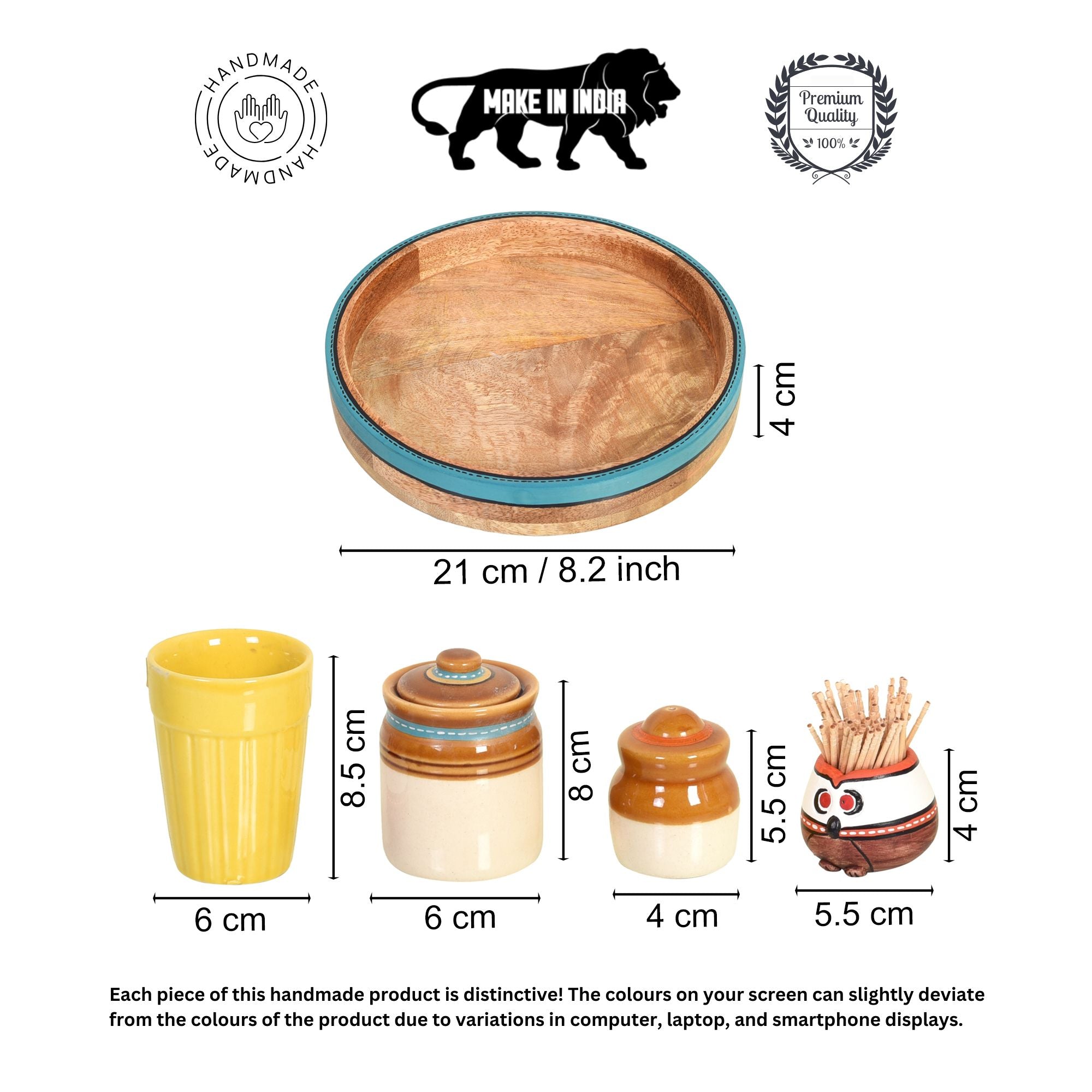 Granny Pickle Tray, Traditional Ceramic Pickle Jar Set with Wooden Tray and Utility Holders