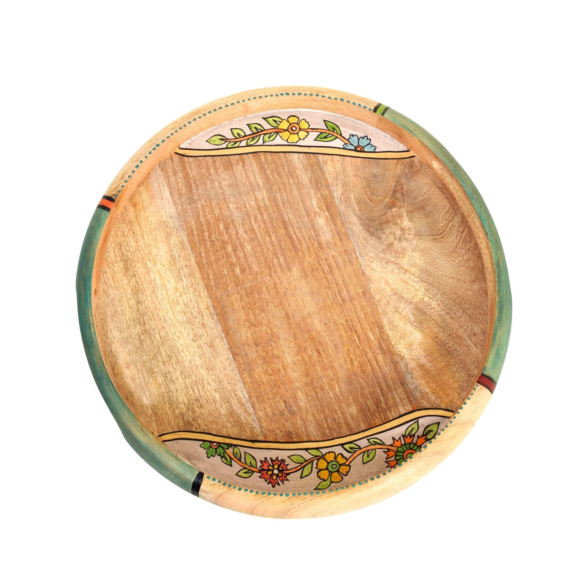 Handcrafted Wooden Tray Set with 6 Painted Glass Jars and 2 Ceramic Cups, Colorful Kitchen and Serving Organizer