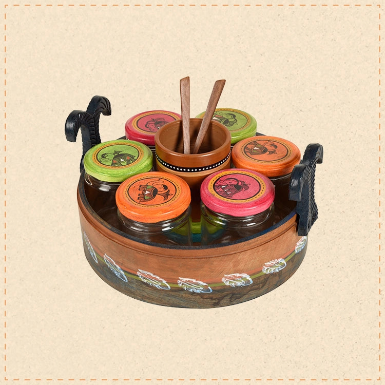 Dadiji's Pickle Jar in Tray with Earthen Spoon Holder