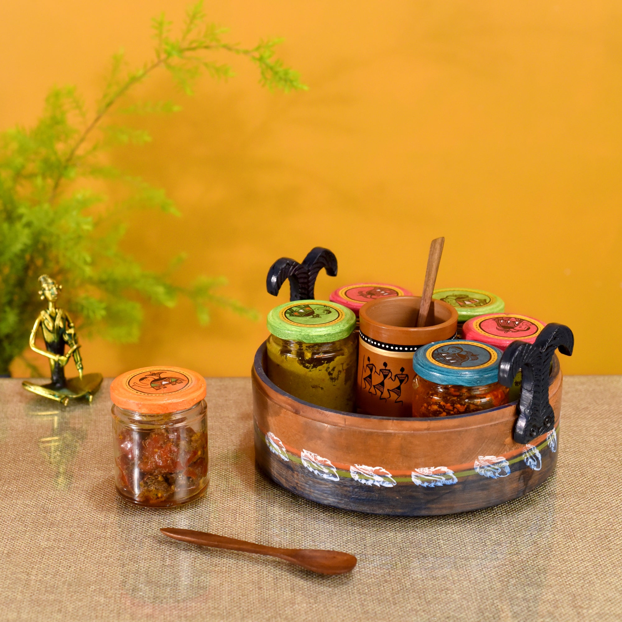 Dadiji's Pickle Jar in Tray with Earthen Spoon Holder
