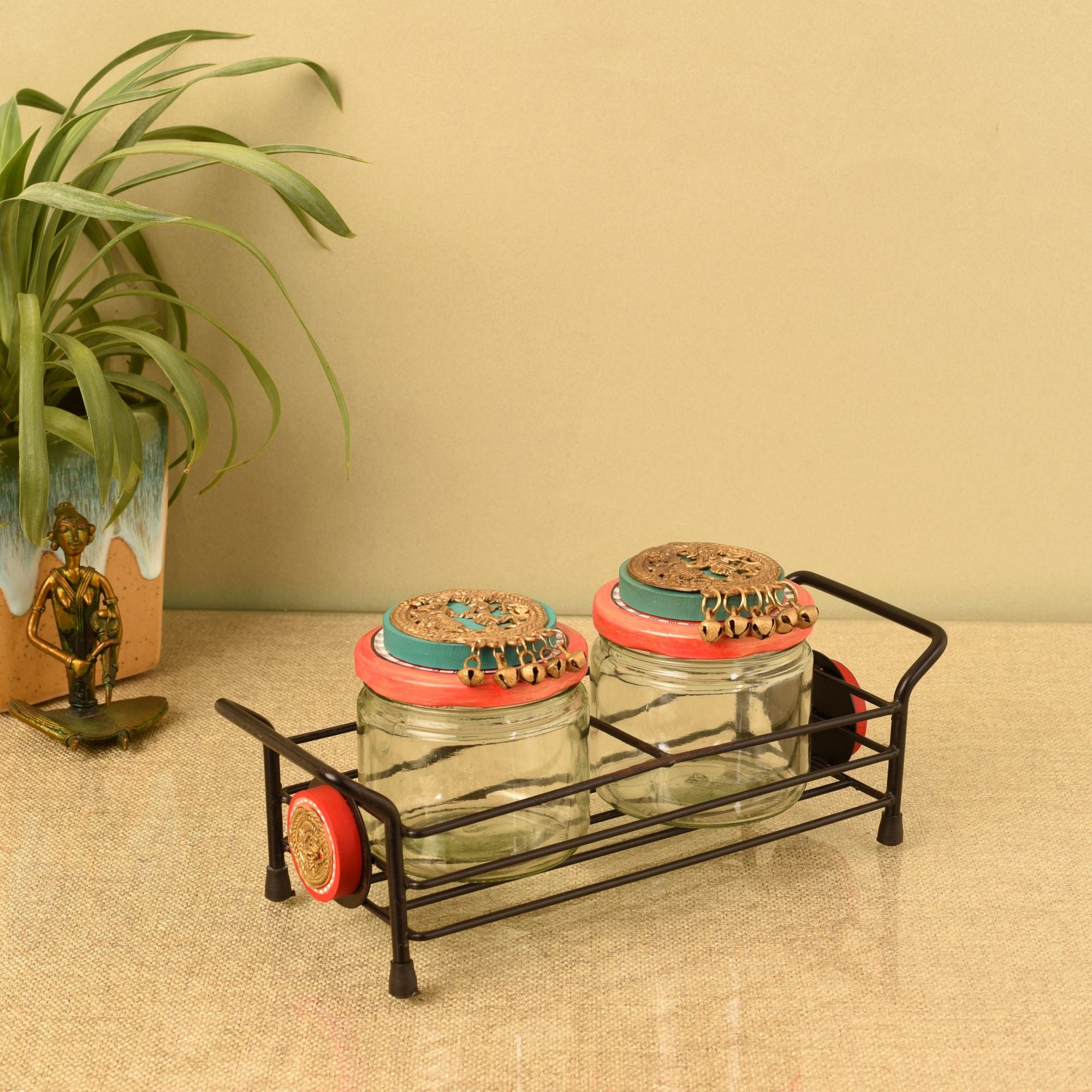 Sleek Metal Tray & Duo Jars Set