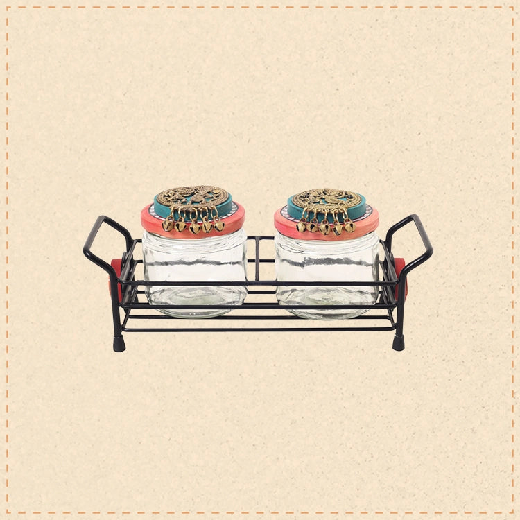 Sleek Metal Tray & Duo Jars Set