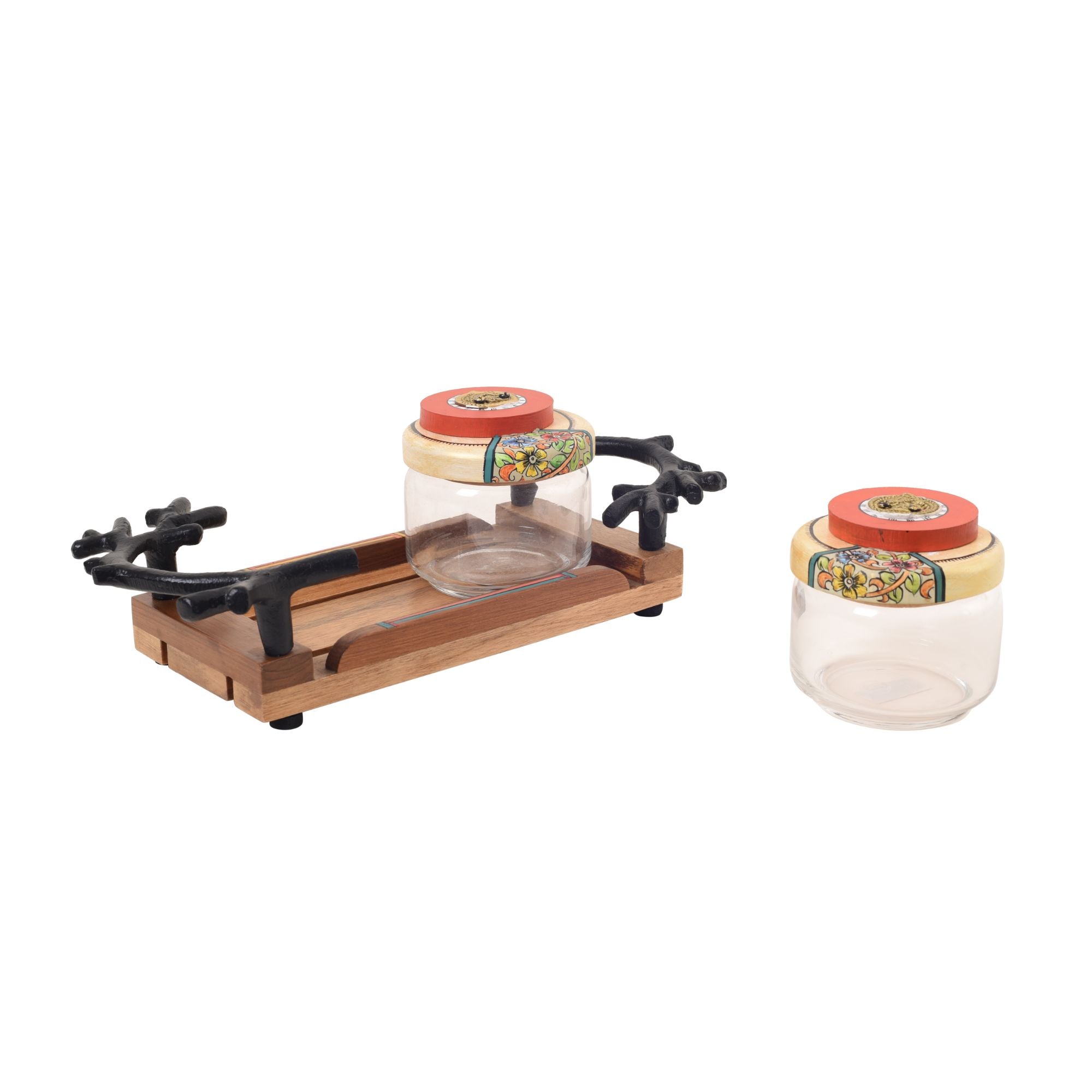 Leaf-Luxe Tray with Duo Jars