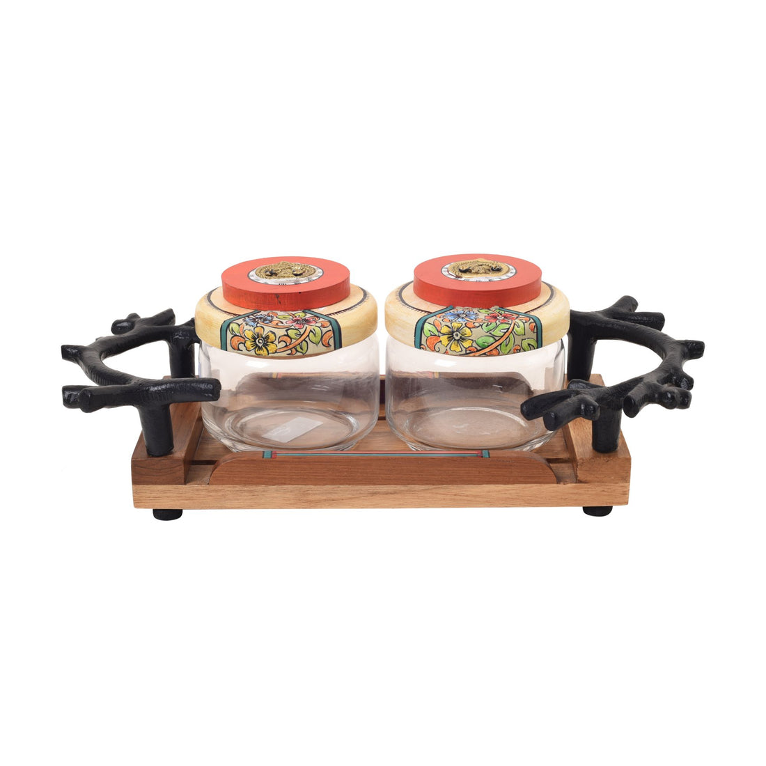 Leaf-Luxe Tray with Duo Jars