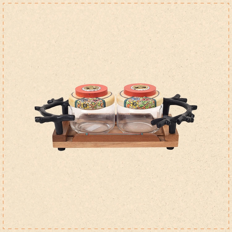 Leaf-Luxe Tray with Duo Jars