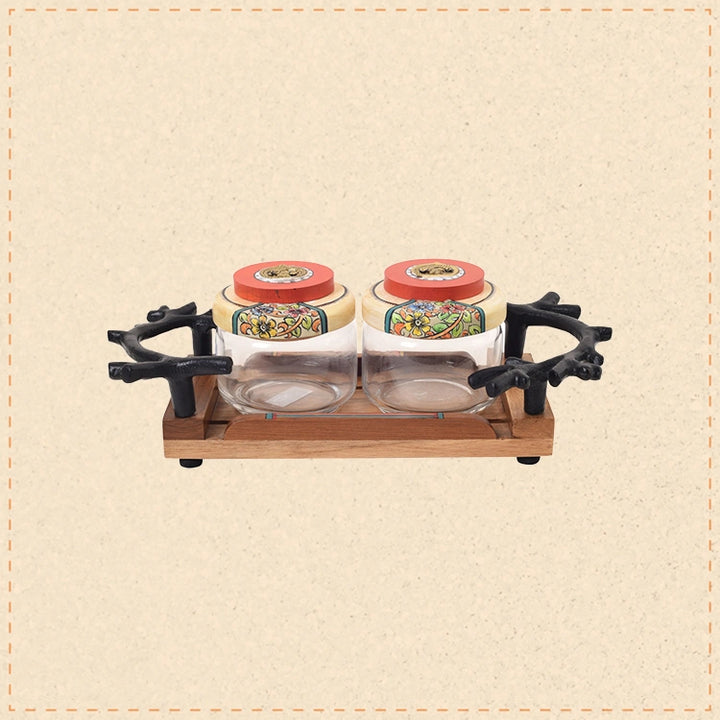 Leaf-Luxe Tray with Duo Jars