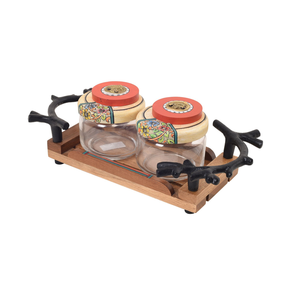 Leaf-Luxe Tray with Duo Jars