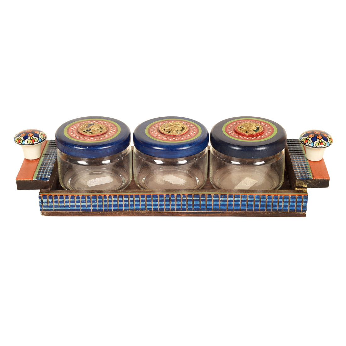 Azure Handrcafted Storage Jars and Tray Set of 4 (14x5x3.5)