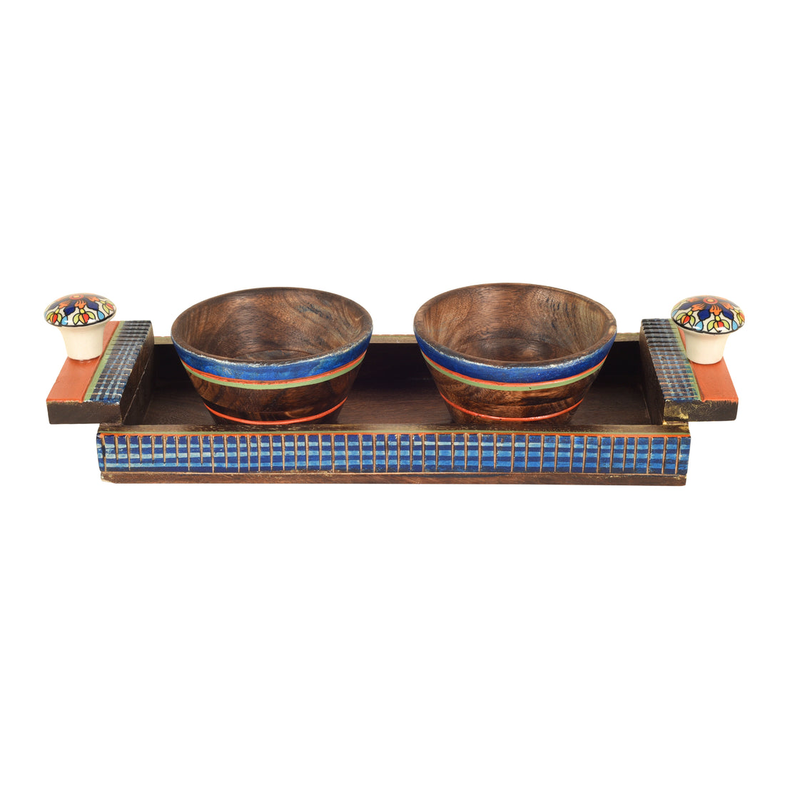 Handcrafted Wooden Serving Bowls with Tray S03 (14x5x2.5)