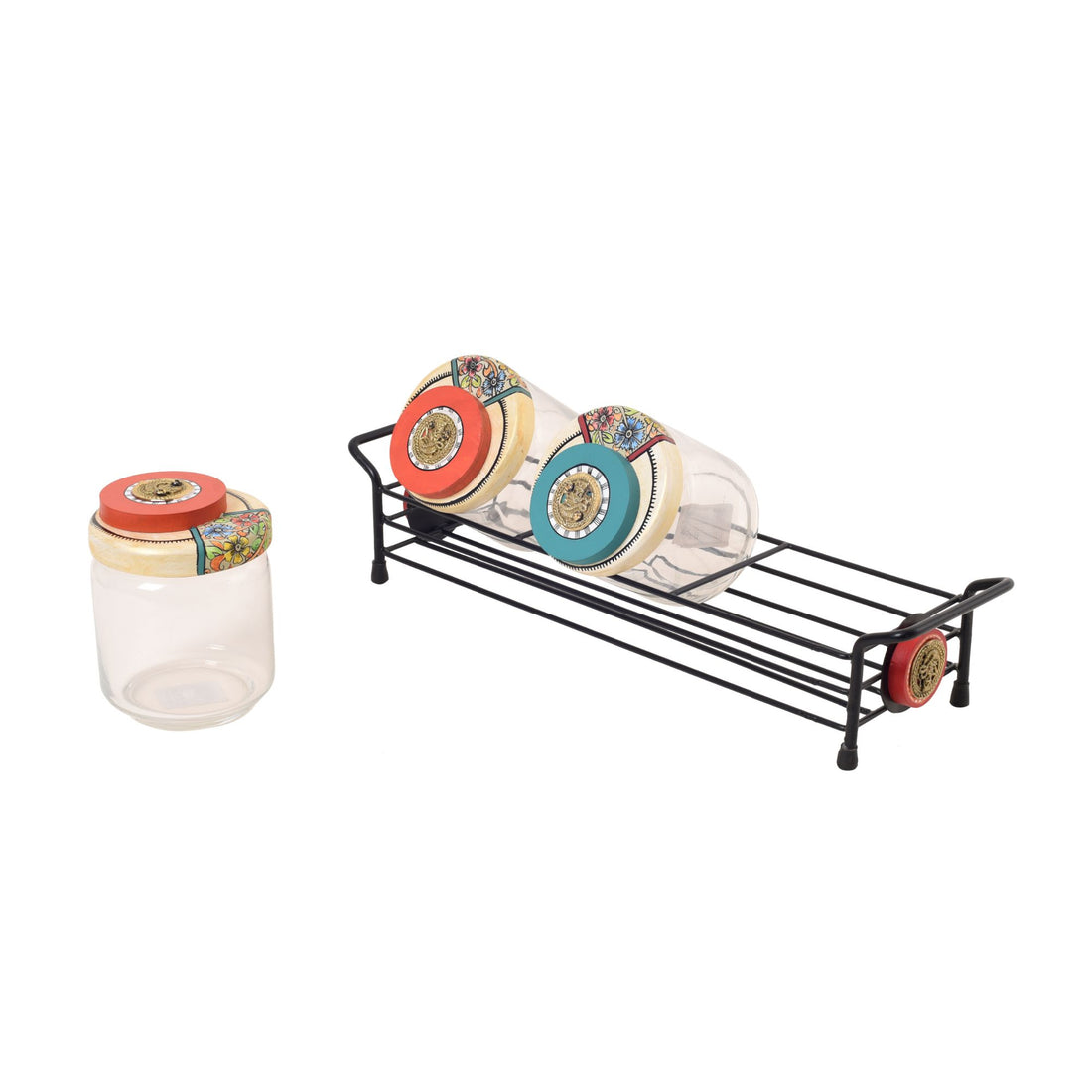Sleek Metal Tray & Trio Jars Set