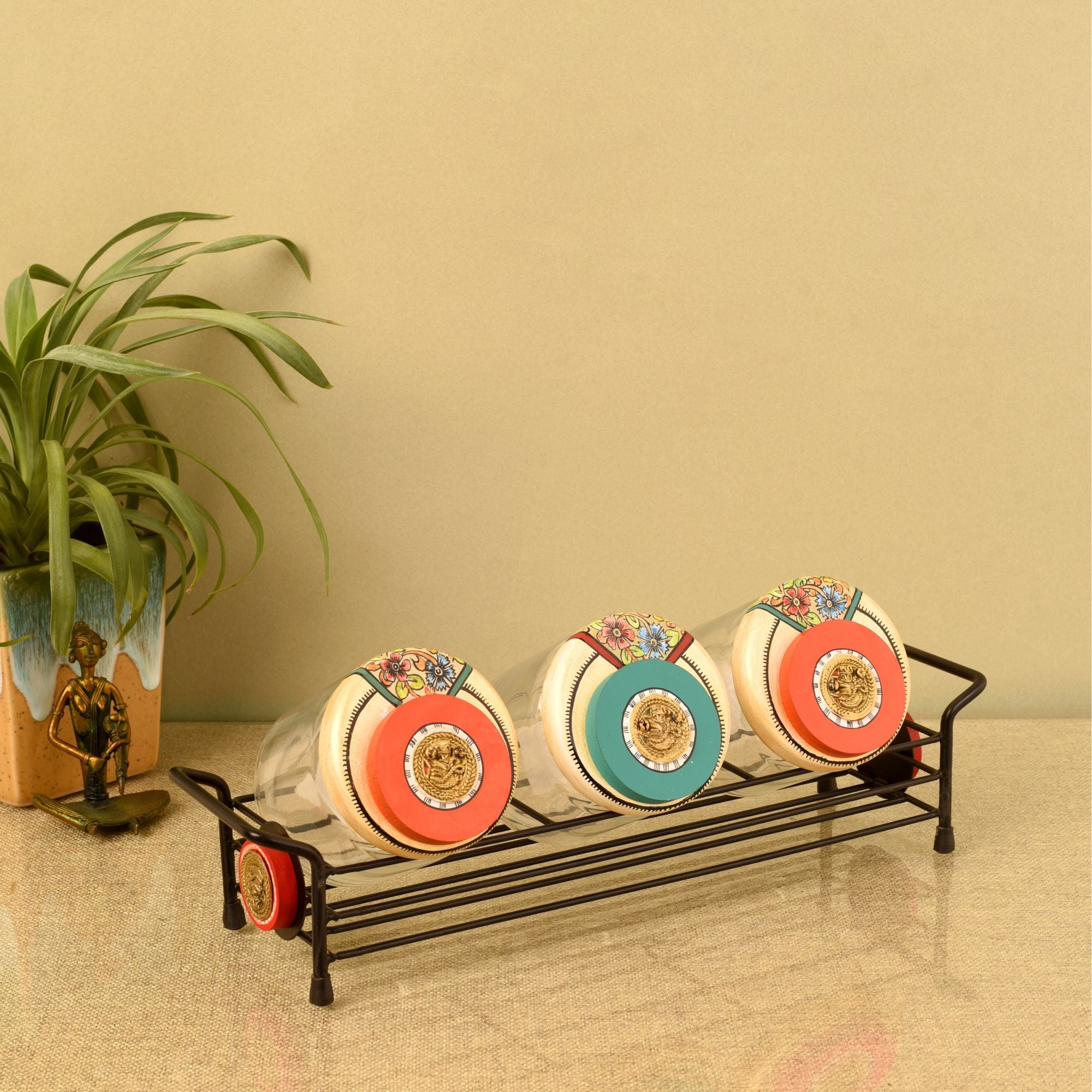 Sleek Metal Tray & Trio Jars Set